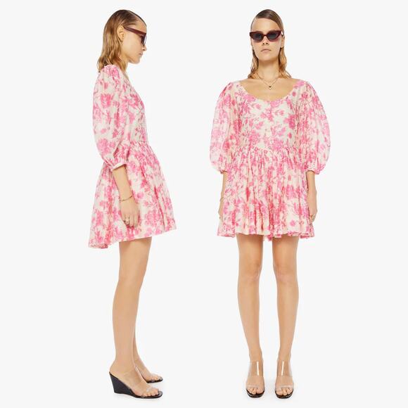 ALIX OF BOHEMIA Ellah Floral Cotton Silk Mini Dress in Pink Baroque Size S - Picture 1 of 16